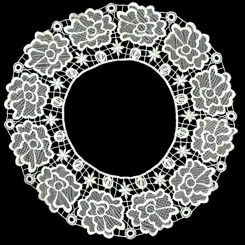 Vintage White Milk Silk Hollow Out Embroidered Lace Fake Collar Floral Doll Style Detachable Collar For Women Clothing Accessories