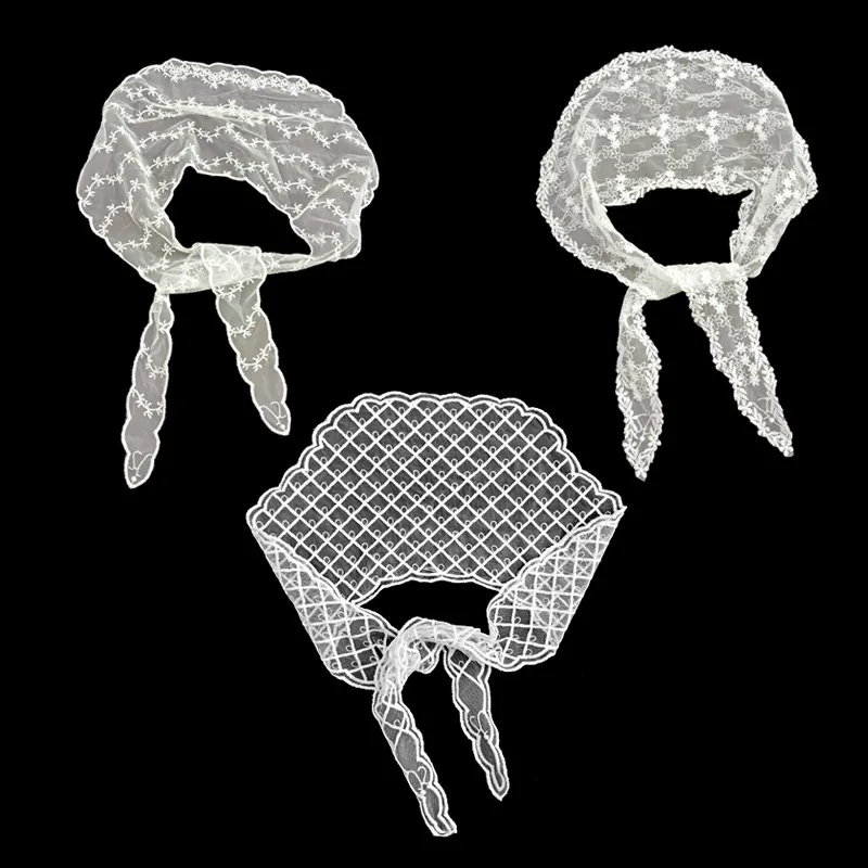Witte Kant Gehaakt Hoofddoek Geborduurd Bloemen Bandana Voor Dames Zoet Mesh Haarband Ademend Zonbescherming Tulband Accessoire