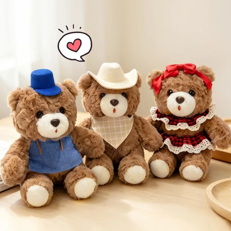 Mini Teddy Bear Plush Toy Soft Stuffed Animal Doll For Kids Desktop Decor Valentine's Day Gift Brown Bear With Cute Clothes