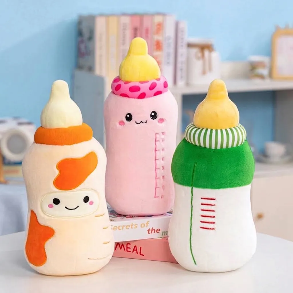 Cute Baby Bottle Plush Pillow Soft Cartoon Stuffed Toy Sleep Companion Long Cushion For Children Room Decor Birthday Gift