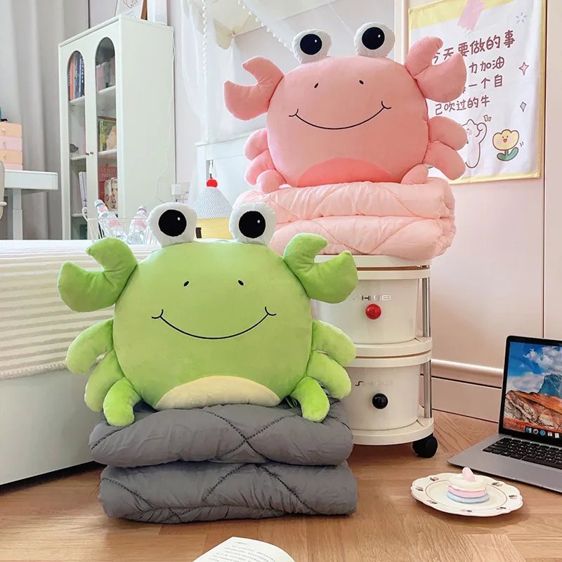 Almohada Manta de Doble Uso de Felpa de Poliéster Tiburón Cangrejo Tortuga Cojín Suave Plegable para Coche Oficina Hogar Regalo