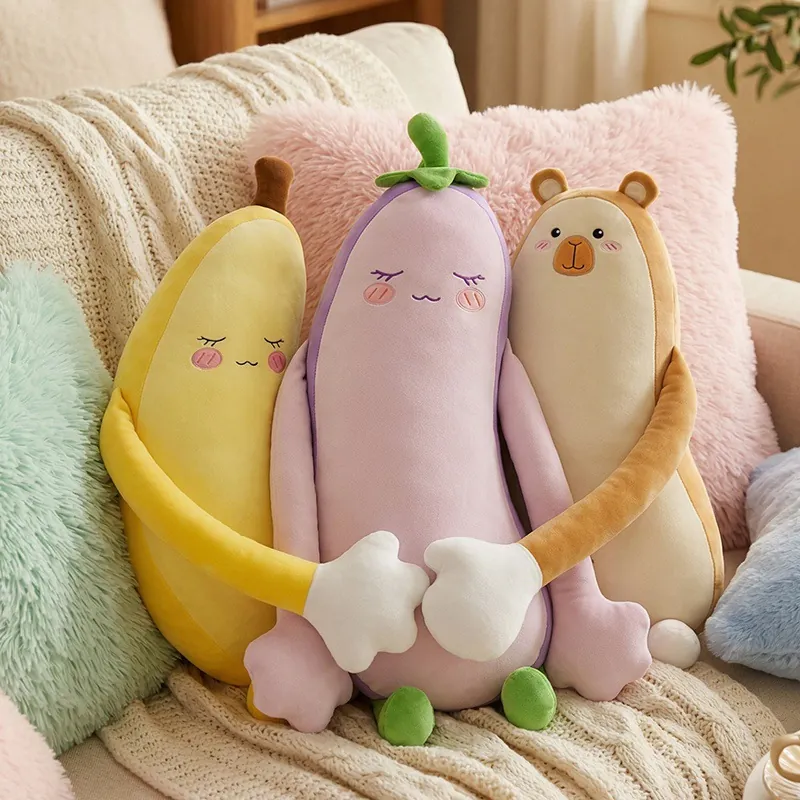 Kreative Banane Aubergine Capybara Langes Seitenschläferkissen Weiches Elastisches Samt Plüschkissen Zum Seitenschlafen Bett Dekoration Komfort Kissen