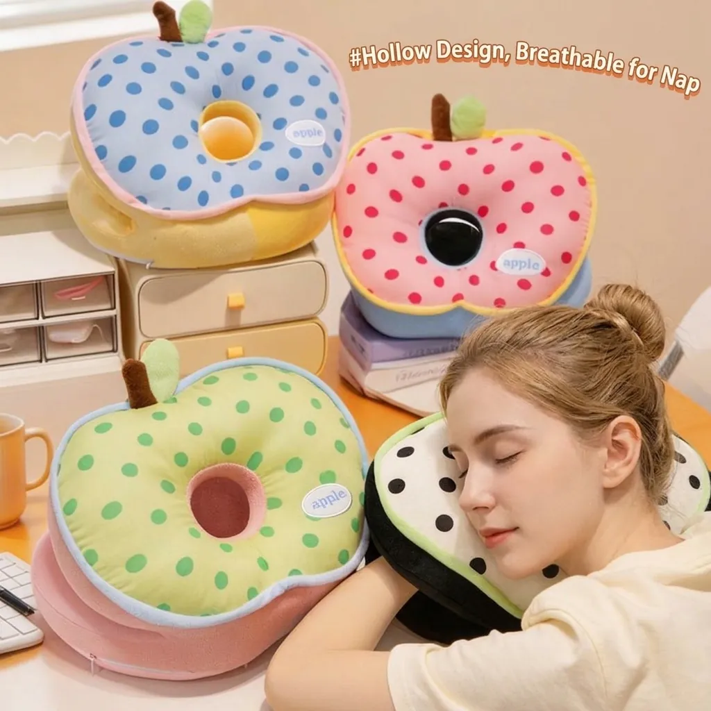 Cartoon Apple Shaped Ice Silk Nap Pillow Polka Dot Pattern Hollow Breathable Sleeping Pillow For Office Student School Desk Cushion