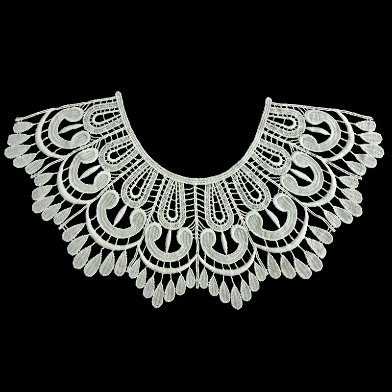 Elegant Milk Silk Embroidered Lace Fake Collar Water Soluble Hollow Out Floral Detachable Collar For Women Apparel Accessory