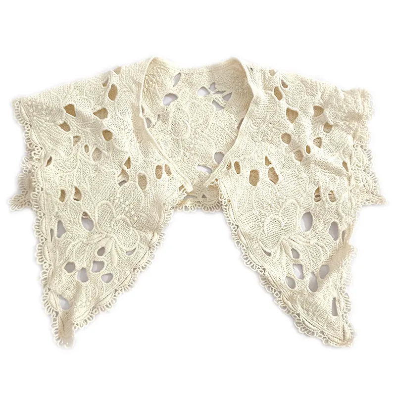 Vintage Cotton Embroidered Lace Detachable False Collar Women Hollow Out Floral Shawl Doll Neckline Clothing Accessories