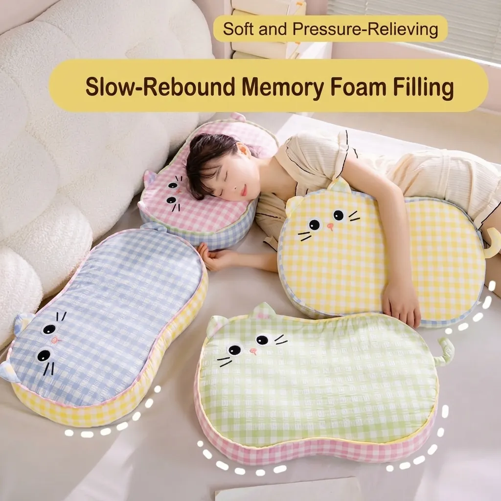 Cartoon Cat Memory Foam Pillow Removable Washable Polyester Neck Support Pillow For Student Dormitory Single Sleeping Bed Pillow
