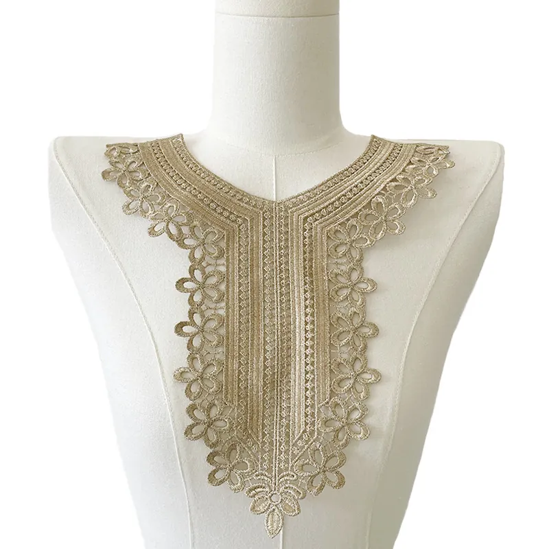 Gold Metallic Thread Embroidered Lace False Collar Hollow Out Floral Applique For DIY Sewing Garment Trims And Notions Accessories