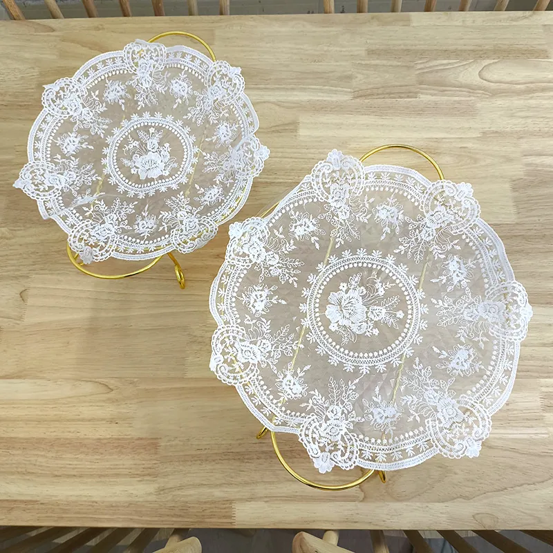 Vintage Lace Placemat Embroidered Floral Table Mat Hollow Out Decorative Tablecloth For Home Kitchen Round Square Table Decor