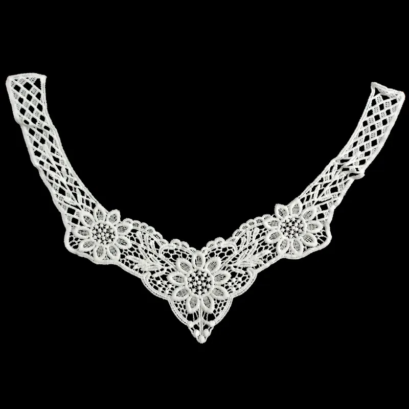 Cuello Falso de Encaje Bordado de Seda de Leche Calado Floral Decorativo Accesorio de Ropa Elegante Aplique de Cuello en V Desmontable Mujer