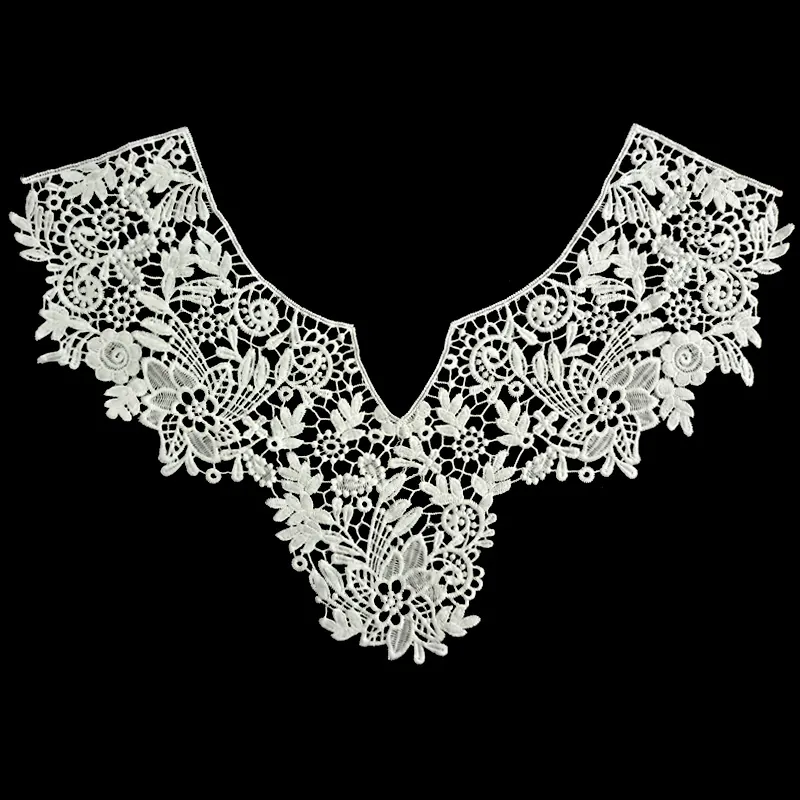White Milk Silk Embroidery Lace False Collar Hollow Out Floral Embroidered Neckline Trim For Women Dress DIY Sewing Accessories