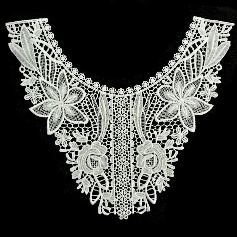 White Milk Silk Lace False Collar 3D Hollow Embroidery Water Soluble Floral Neckline Applique Decorative Clothing Accessories For Women