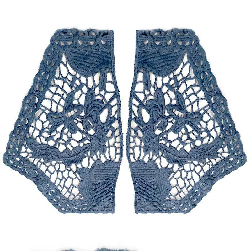 Applique en Dentelle Brodée en Soie de Lait Symétrique Faux Col Fleuri Ajouré pour Décoration d'Épaule de Vêtement de Mode
