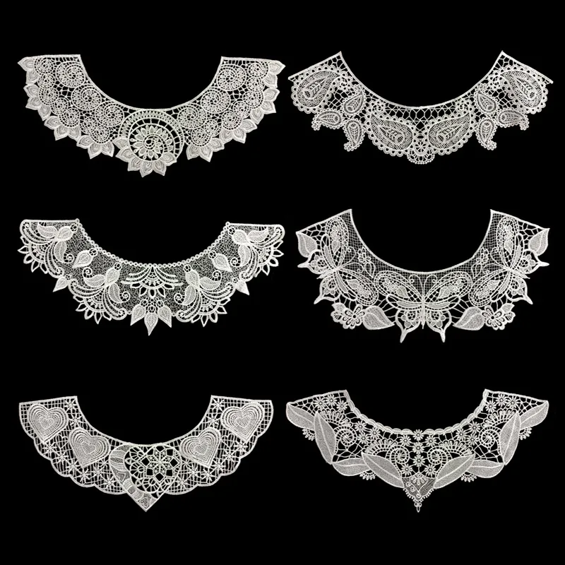 Elegant White Polyester Embroidered Lace False Collar Hollow Floral Heart Pattern Water Soluble Lace Apparel Accessories For Women Clothing DIY Decoration