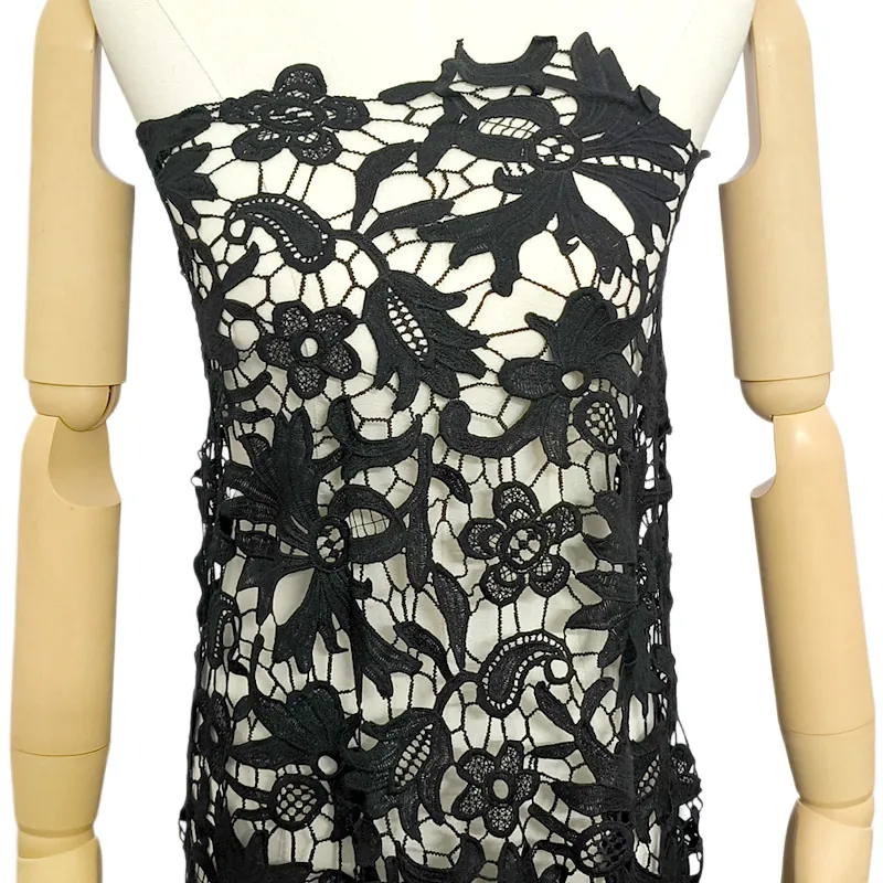 Tessuto di Pizzo Idrosolubile Ricamato a Giorno Motivo Floreale Nero Tessuto di Pizzo per Vestito Fai da Te Cucito Materiale Patchwork
