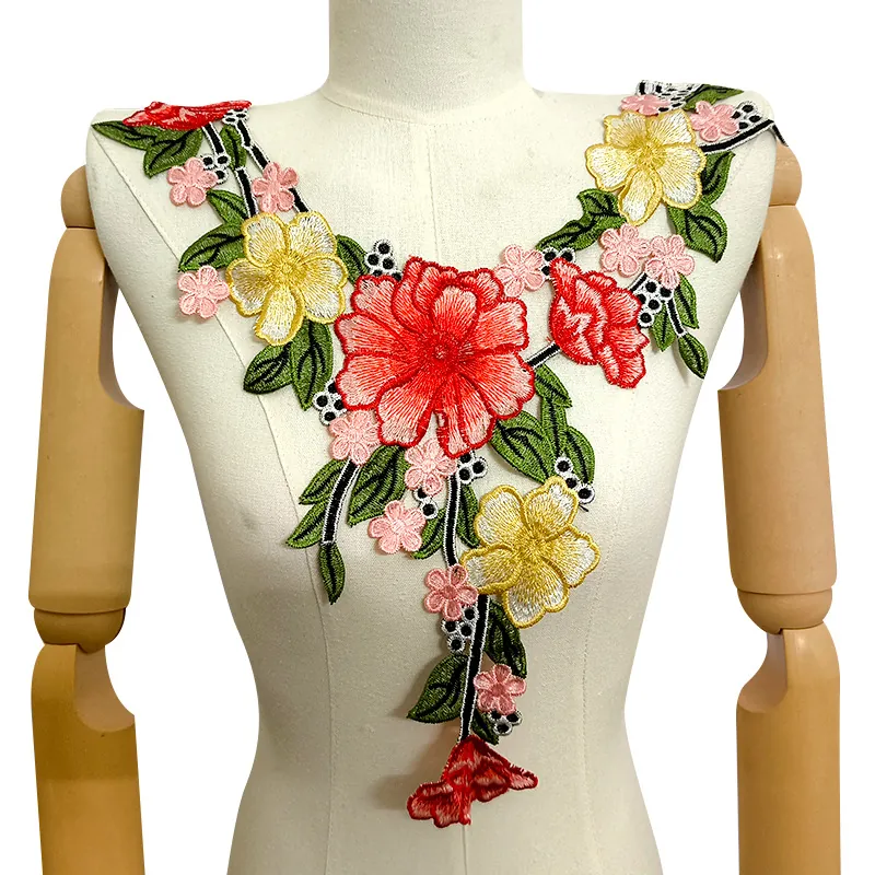 Women Ethnic Embroidered Lace Fake Collar Heavy Floral Embroidery Hollow Neckline Detachable False Collar Neck Accessories