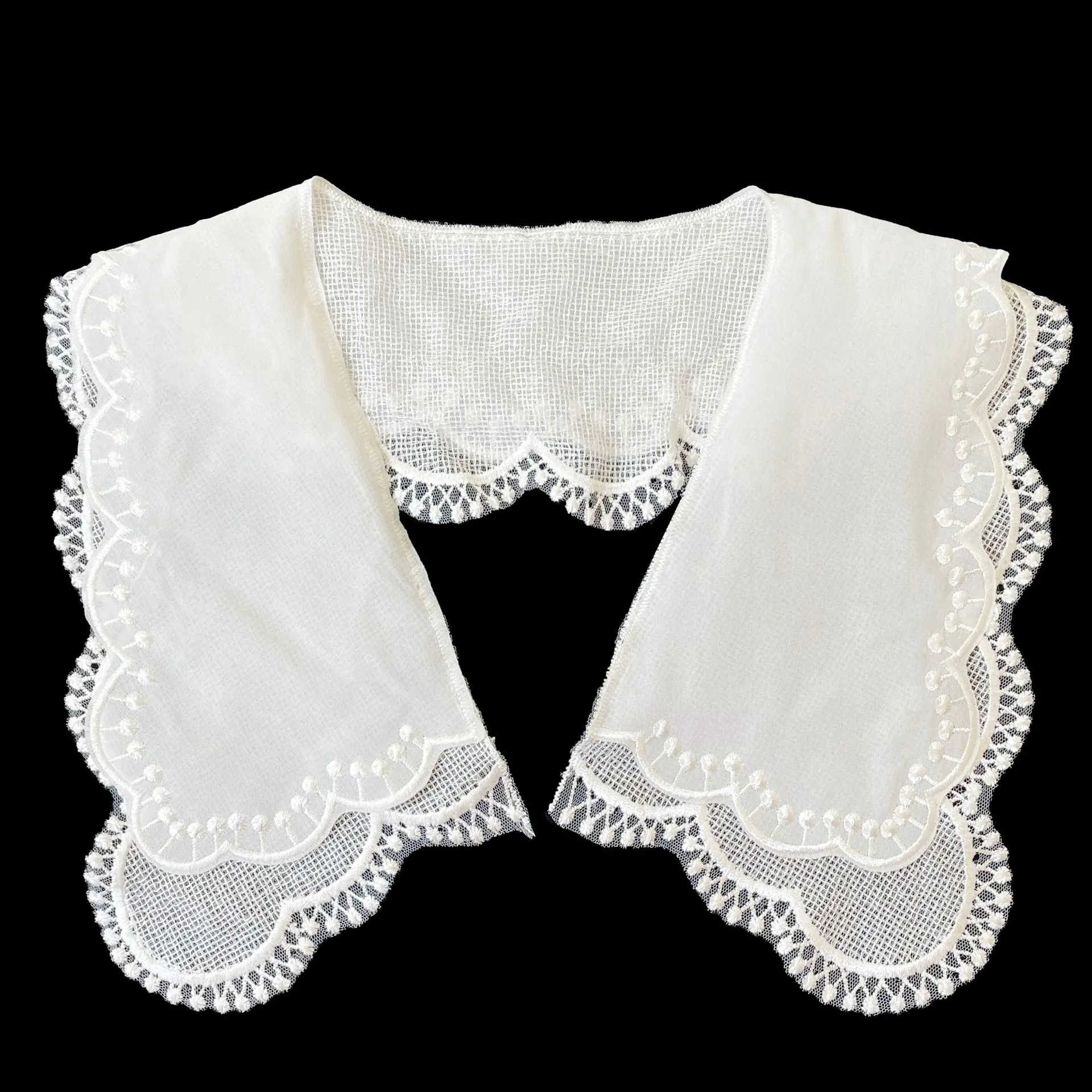 Double Layered Lace Doll Collar Embroidered Chiffon Fake Collar Detachable Decorative White Scalloped Floral Neck Decor