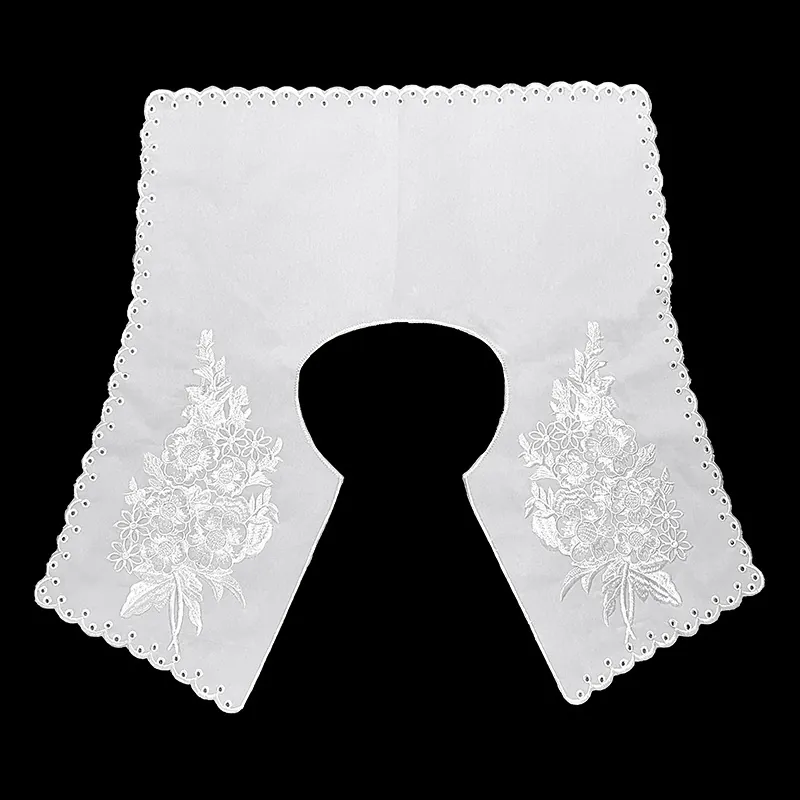 Vintage White Polyester Embroidered Peter Pan Fake Collar Broderie Anglaise Floral Lace Detachable Lapel For Women Clothing Accessories
