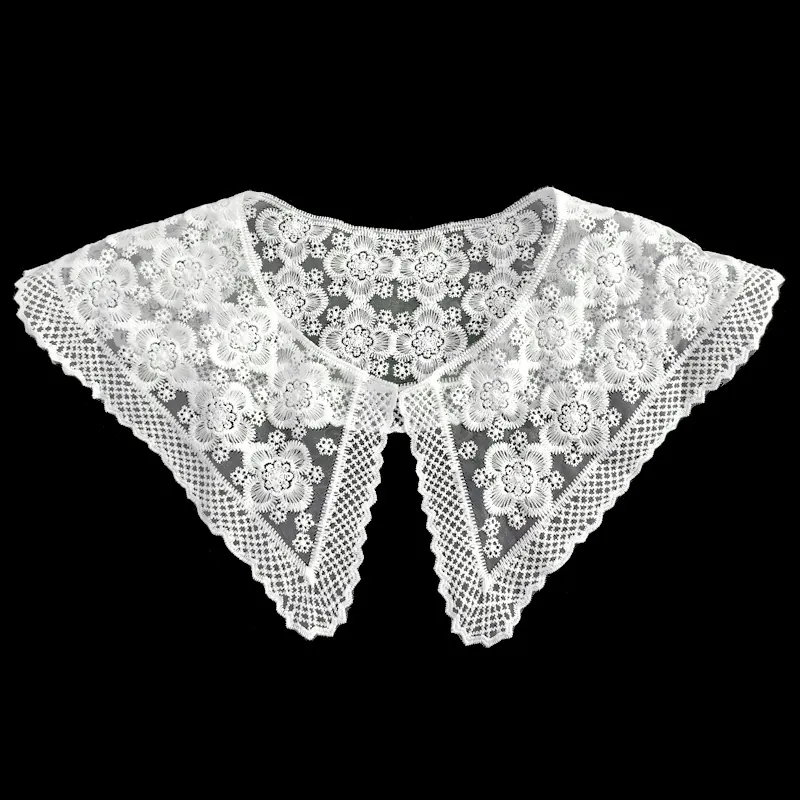 Women Milk Silk Embroidered Detachable Fake Collar White Lace Floral Peter Pan Collar For Dress Decoration Accessories