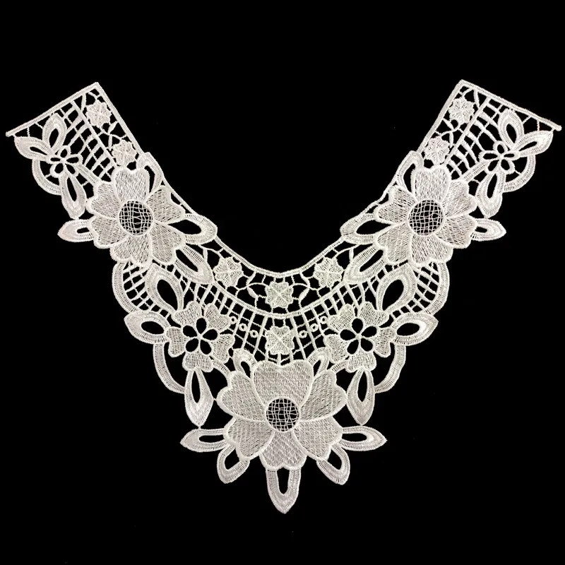 Elegant White Polyester Water-Soluble Lace Fake Collar Embroidered Hollow Floral Detachable Neckline Apparel Accessory For Women