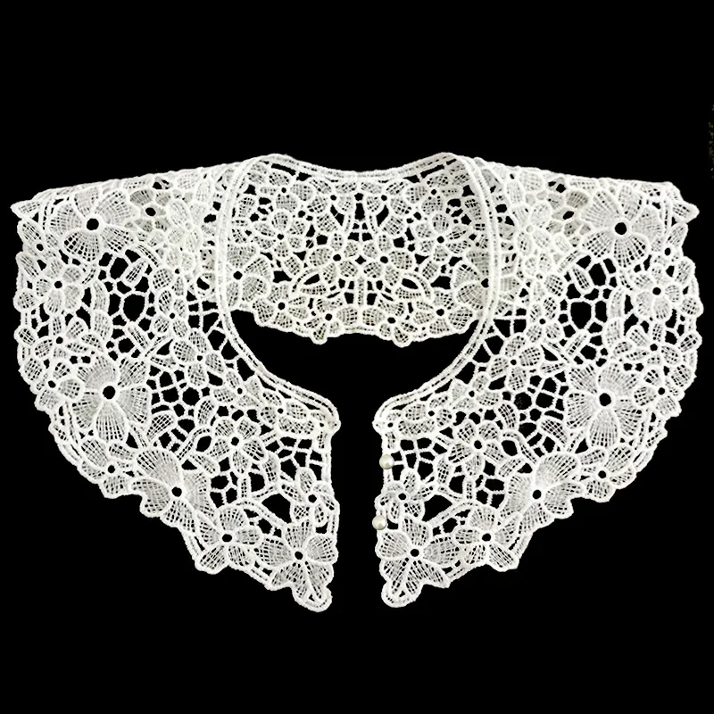 Women Elegant Milk Silk Embroidered Lace False Collar Floral Hollow Detachable Doll Collar Decorative White Clothing Accessory