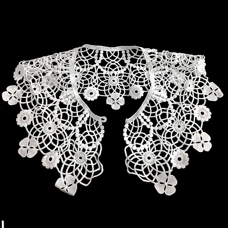White Milk Silk Embroidered Lace False Collar Vintage Peter Pan Hollow Out Floral Lace Trim Decorative Accessory For Women