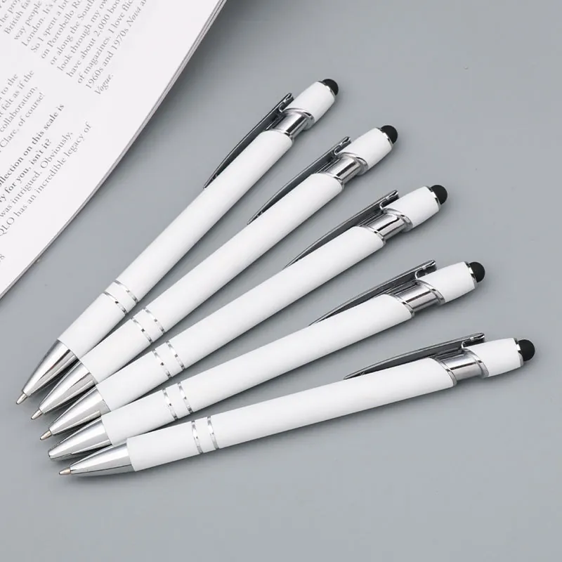 Weiße Aluminium Druckkugelschreiber Mit Touch Stylus Spitze Für Smartphones Tablets 2-In-1 Büro Business Schreiben