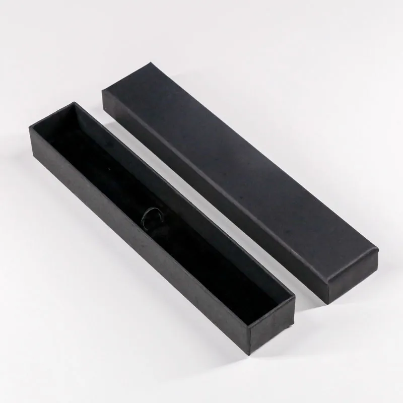 Business Minimalist Black Cardboard Pen Gift Box Rectangle Matte Texture Single Pen Packaging Case With Ribbon Ornament