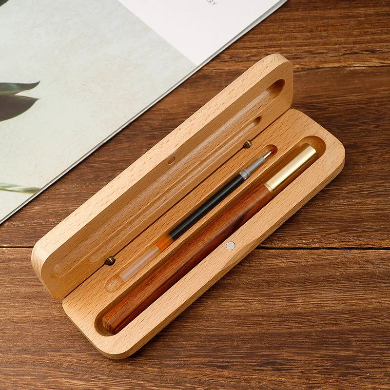 Estuche de Madera Vintage para Lápices Caja de Regalo para Bolígrafo con Tapa Magnética Grano de Madera Natural Organizador de Papelería de Escritorio para Oficina