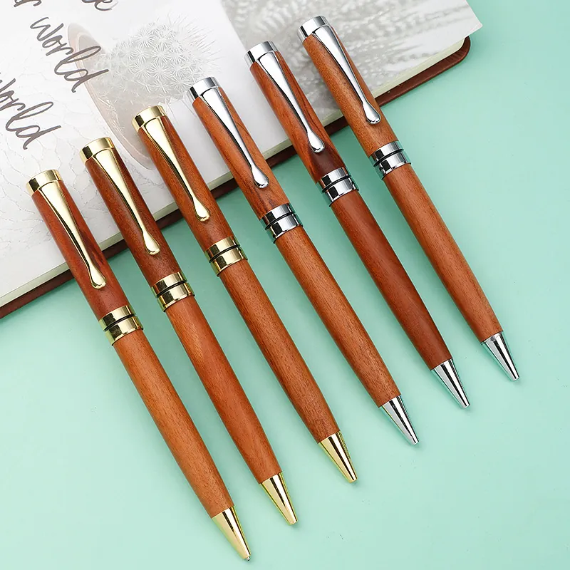 Vintage Brass Metal Wood Ballpoint Pen Rotating Business Signature Pen For Office Gift Professional Writing Accessories