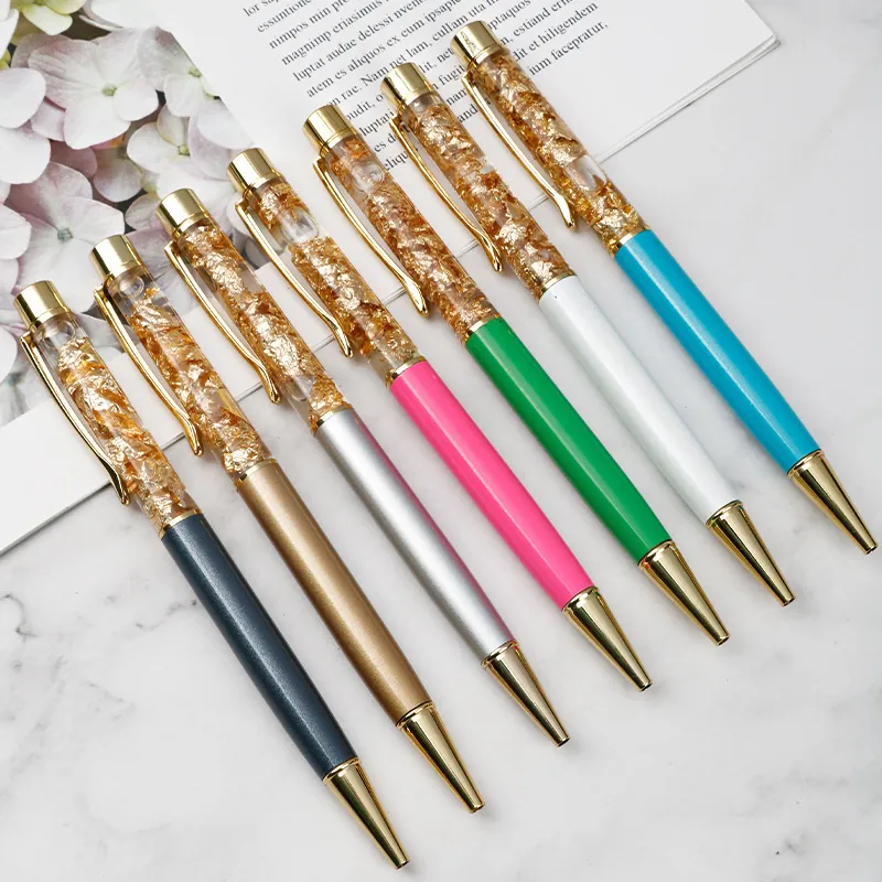 Luxury Metal Gold Foil Crystal Ballpoint Pen Elegant Twist Writing Pen For Business Office School Gift Stationery