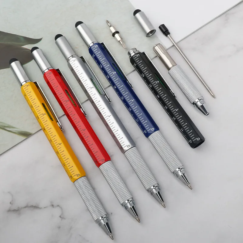 6-In-1 Multitool-Stift Aluminiumlegierung Sechseck-Kugelschreiber Mit Lineal Wasserwaage Schraubendreher Stylus Für Ingenieurwesen Bürobedarf
