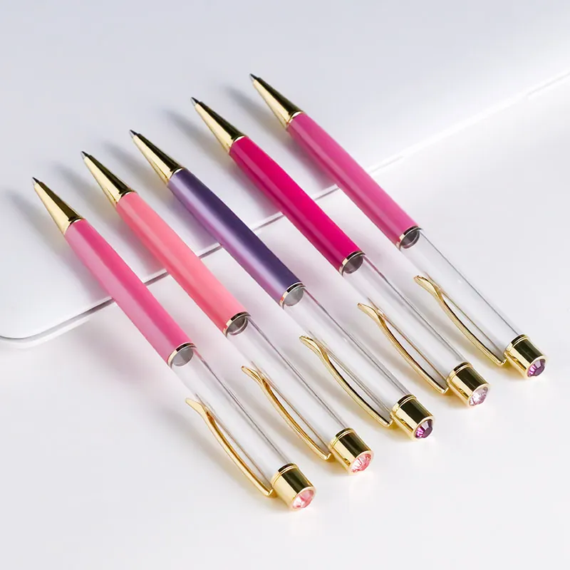 DIY Empty Tube Metal Ballpoint Pen With Rhinestone Top Twist Mechanism Bullet Tip For Business Student Writing Gift