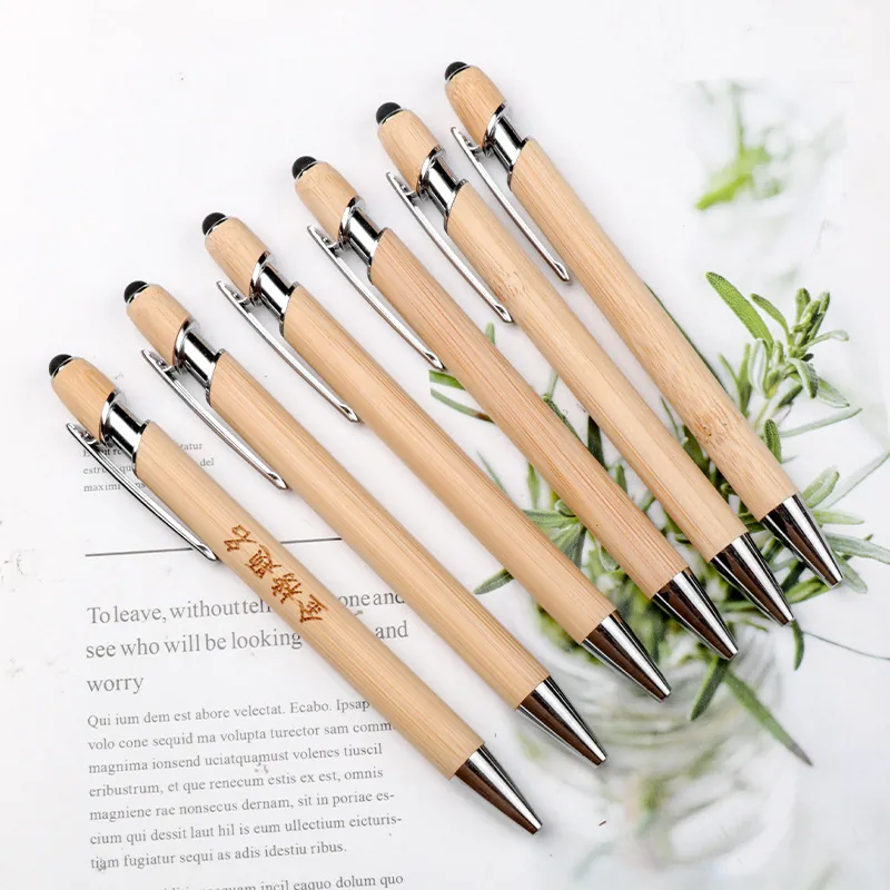 Natural Bamboo Stylus Ballpoint Pen Eco-Friendly Wood Retractable Touch Screen Pen With Metal Clip For Office School Gift
