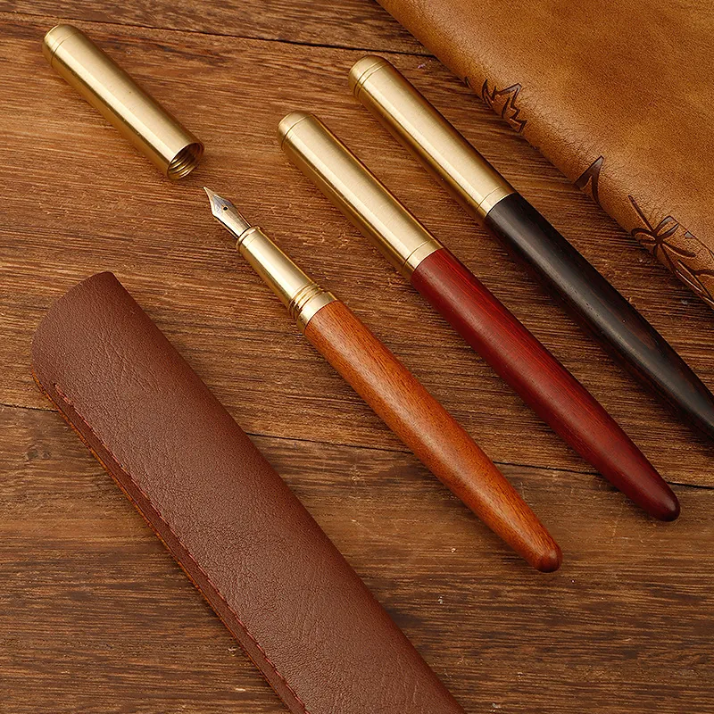 Vintage Brass Sandalwood Fountain Pen Fine Nib Artistic Business Office Writing Calligraphy Pen Gift For Students Adults