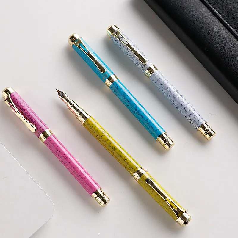 Marble Pattern Copper Fountain Pen Luxury Business Gift Pen With Iridium Nib Gold Trim Engraved Office Writing Stationery
