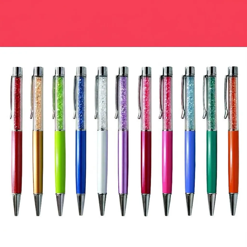 Luxury Metal Ballpoint Pen Rhinestone Filled Flat Top Crystal Pen Smooth Writing Fashion Stationery Business Gift Office School Supply