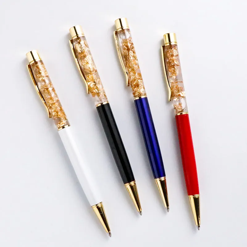 Luxury Gold Foil Floating Liquid Ballpoint Pen Elegant Rotating Metal Ballpoint Pen For Office Business Gift Stationery
