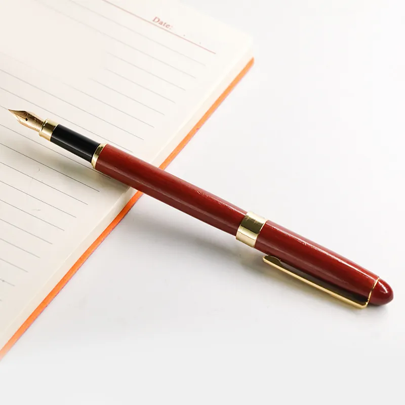 Rosewood Business Fountain Pen Gold Metal Trim Iridium Fine Nib 0.5mm Wood Texture Executive Office Signature Gift Pen