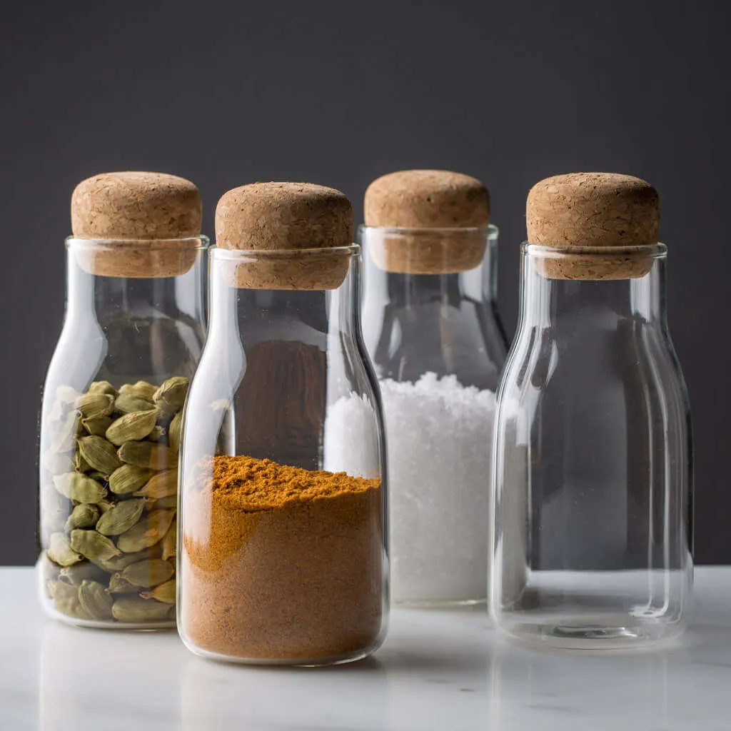 Bocal en Verre Transparent Avec Couvercle en Liège Rond Bouteille de Rangement de Cuisine Résistant à l'Humidité Pour Épices Grains de Café