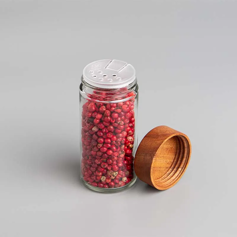 Glass Seasoning Bottle With Acacia Wood Lid Round Spice Storage Jar Kitchen Barbecue Pepper Salt Shaker Containers