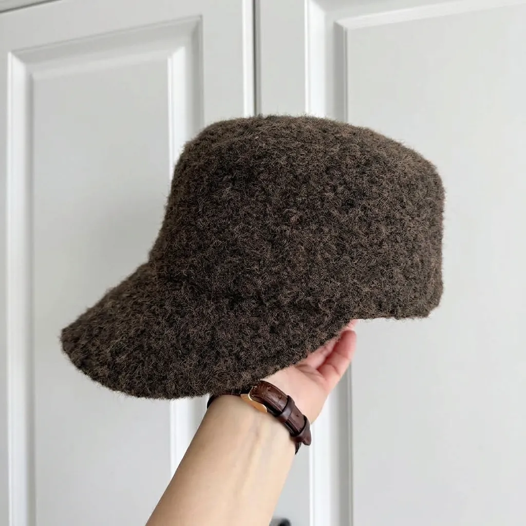Women Winter Thickened Polyester Woolen Texture Bucket Hat Round Top Short Brim Thermal Foldable Fisherman Hat For Daily Travel