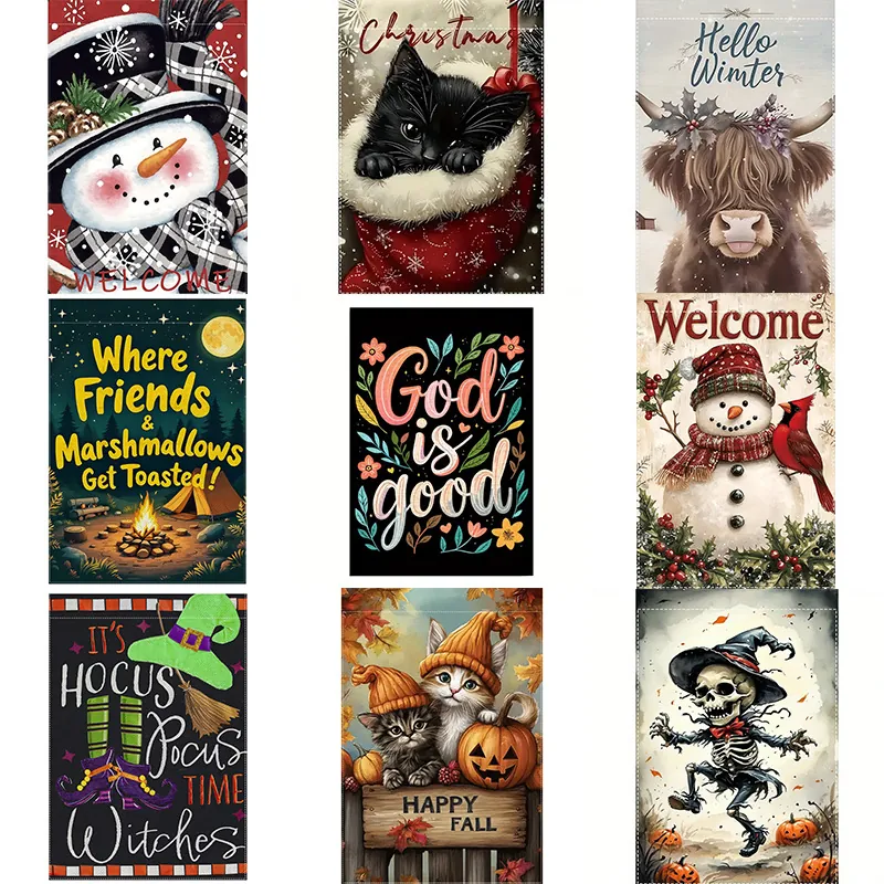 Double Sided Festive Garden Flag Outdoor Yard Decoration Polyester Christmas Halloween Thanksgiving Welcome Banner For Home