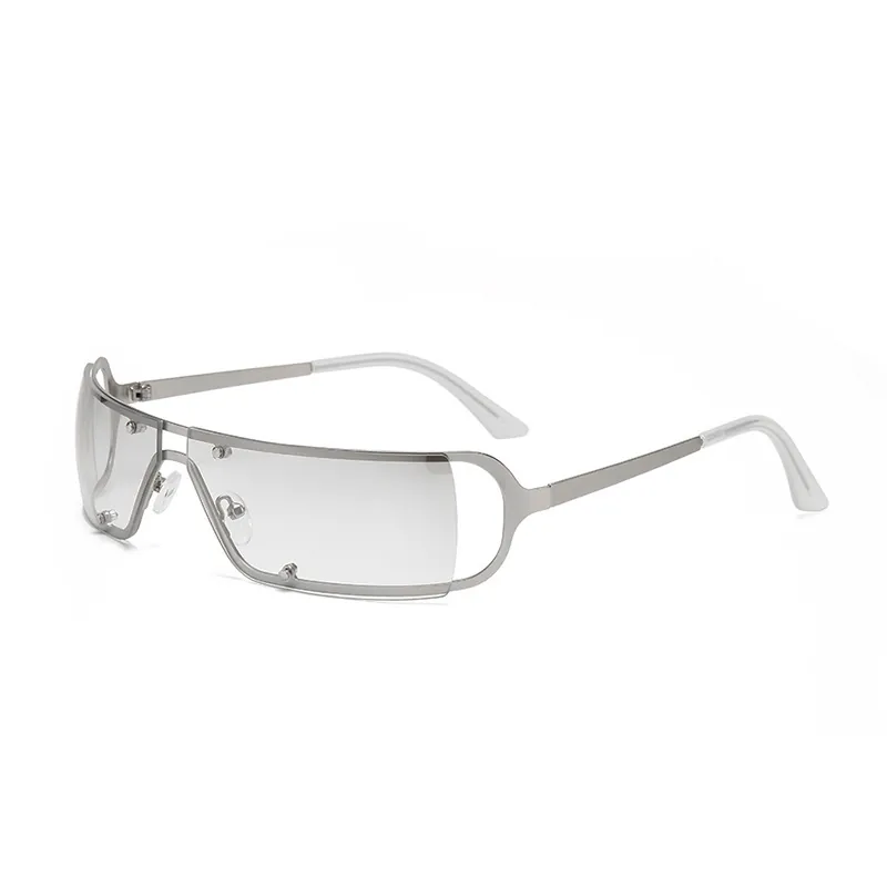 Lunettes de Soleil Cyberpunk en Métal sans Monture Rétro Y2K pour Femmes Mode Futuriste Millennial Verres Carrés UV400