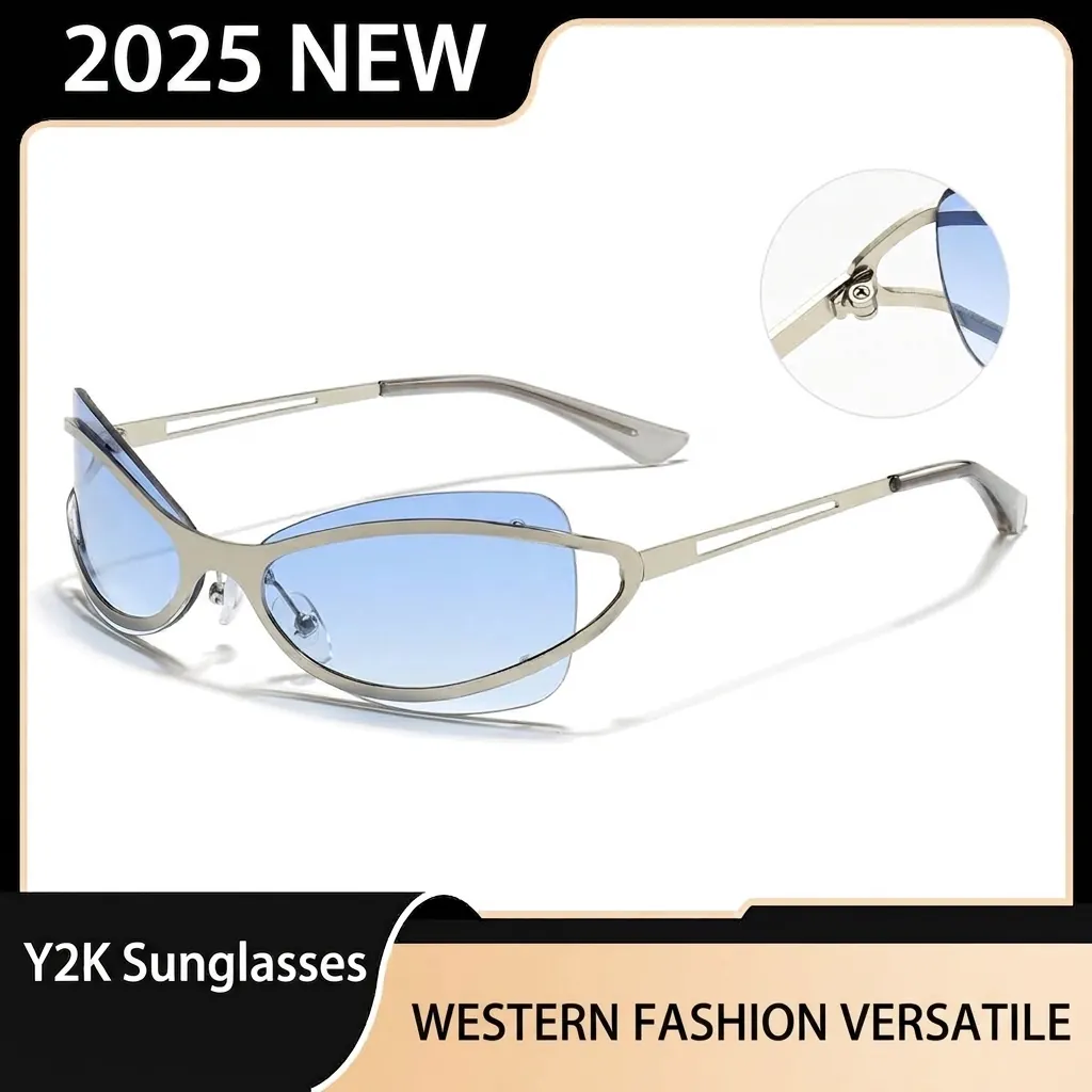 Y2K Occhiali da Sole Futuristico Metallo Irregolare Occhio di Gatto per Donna Uomo Protezione UV400 Personale Hip Hop Occhiali da Sole Festa Gioielli