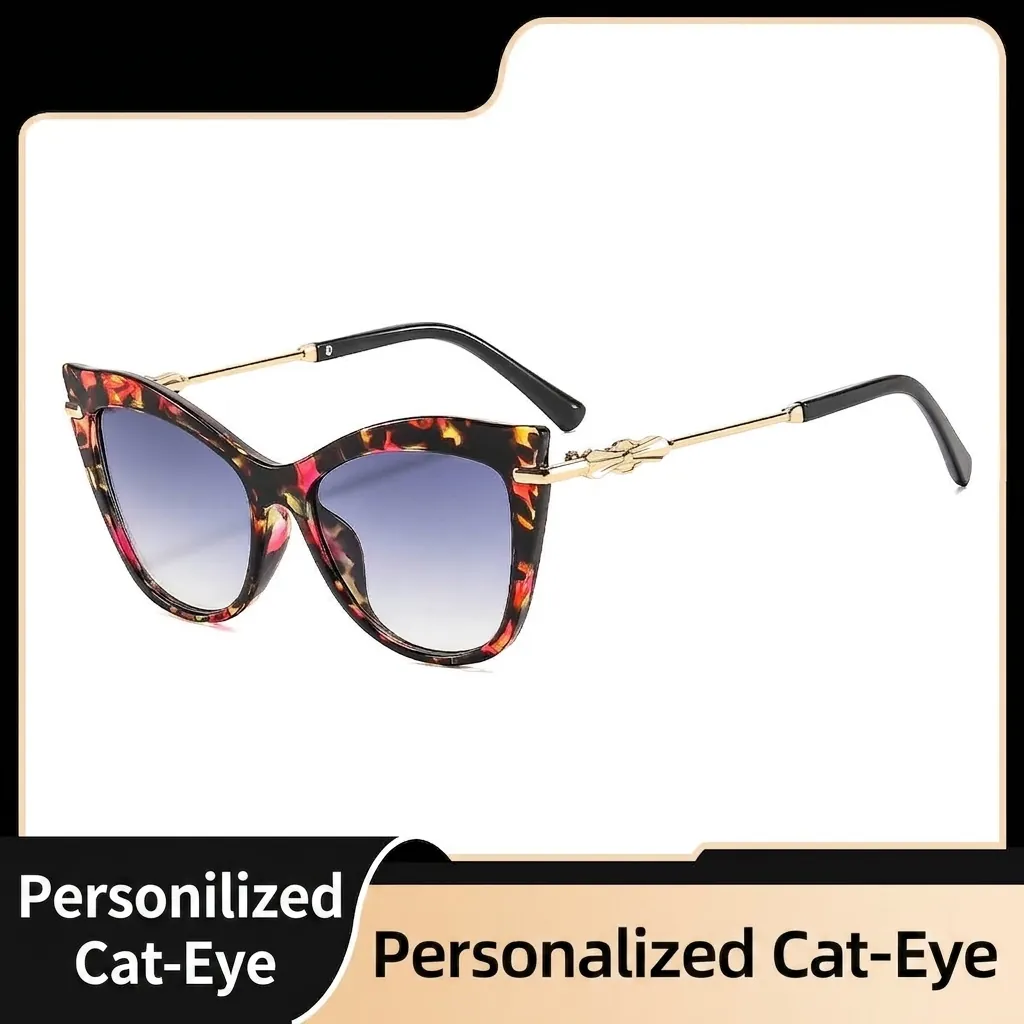 Lunettes de Soleil Œil de Chat en Métal PC pour Femmes Hommes Monture Rétro Léopard Écaille Protection UV400 Accessoires de Mode Personnalité pour Fête Voyage