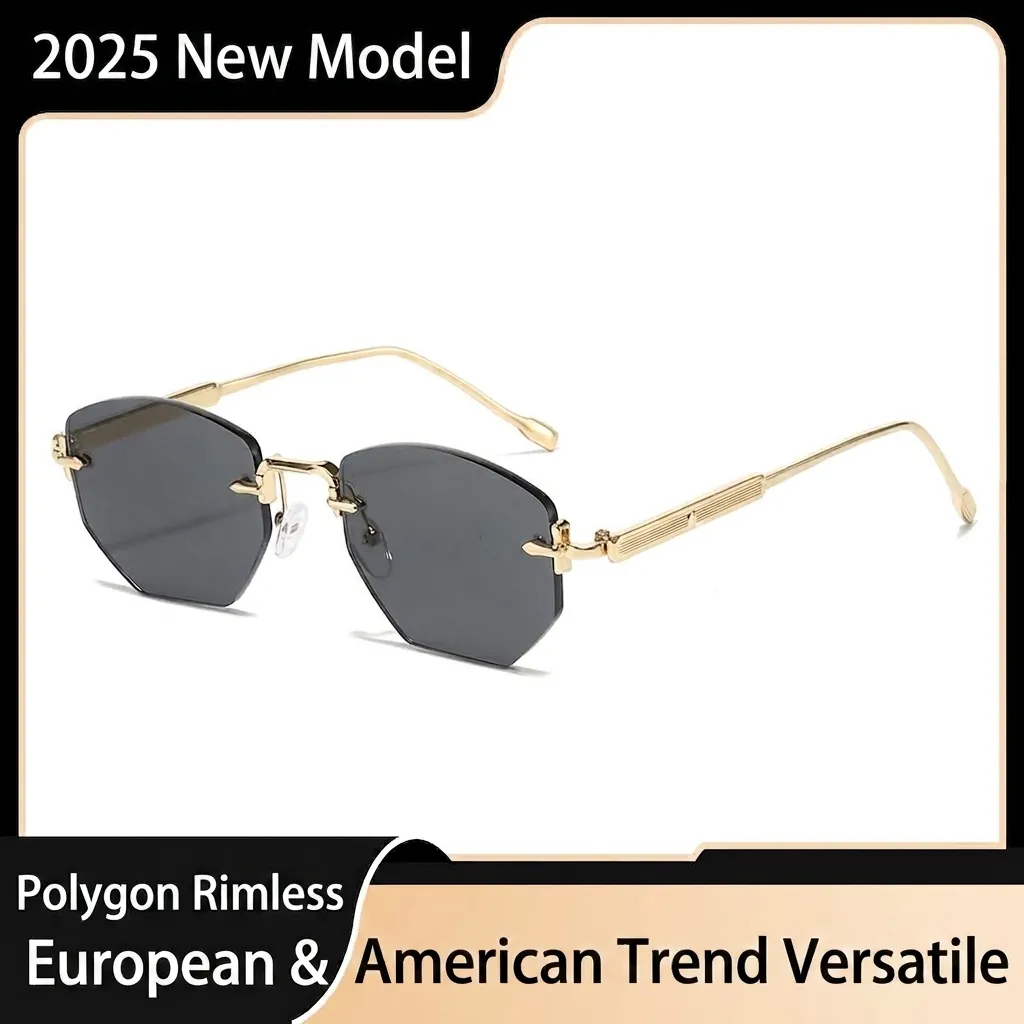 Polygon Diamond-Cut Rimless Metal Sunglasses For Women Men UV400 Protection Luxury Fashion Gradient Lens Tinted Eyewear