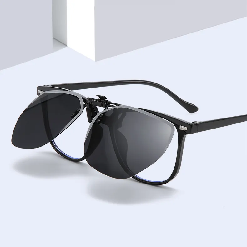 Unisex Polygon Rimless Polarized Flip-Up Clip-On Sunglasses For Driving Fishing Outdoor Sports UV400 Fashion Sun Lens Clip