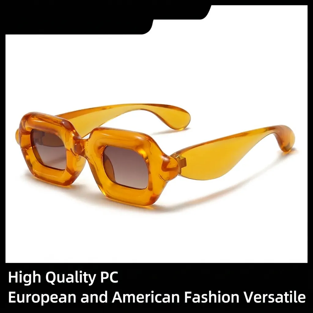 Y2K Retro Square Thickened Bubble Frame Sunglasses For Women Men Fashion UV400 PC Lens Hip Hop Punk Trend Party Eyewear