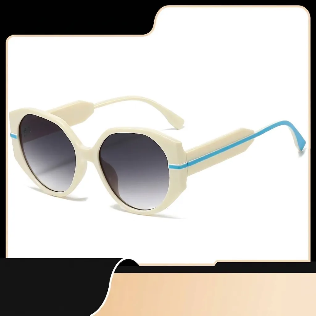 Lunettes de Soleil Rondes Polygonales Surdimensionnées 2026 pour Femmes Beige Protection UV400 Monture PC Lunettes Mode
