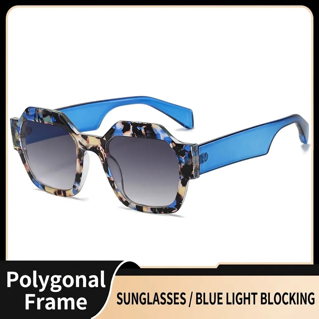 Women's Trendy Polygon Square Frame Sunglasses UV400 Protection PC Material High-End Geometric Sun Glasses Anti-Blue Eyewear